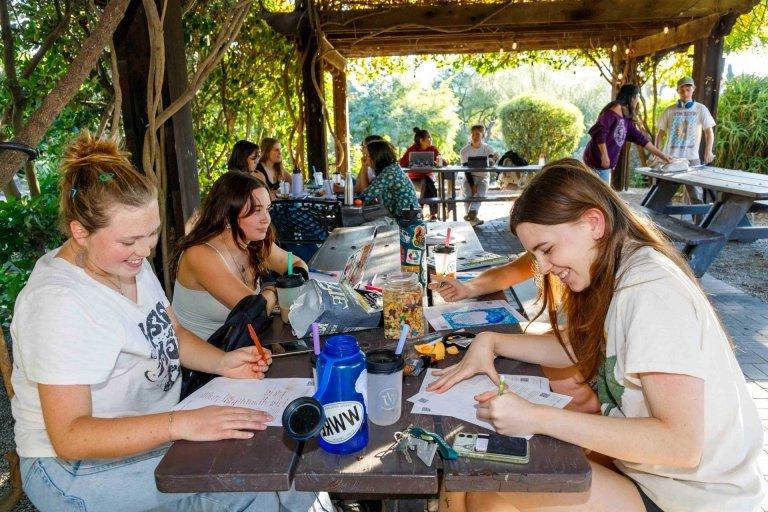 Students work at the outdoor classroom